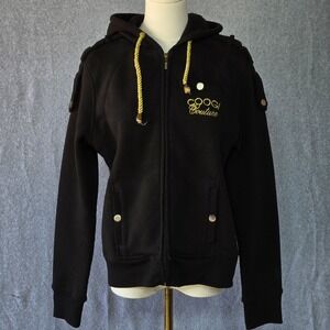 COOGI Couture Hoodie Womens Size X-Large Black Rhinestones Eagle Floral Full Zip